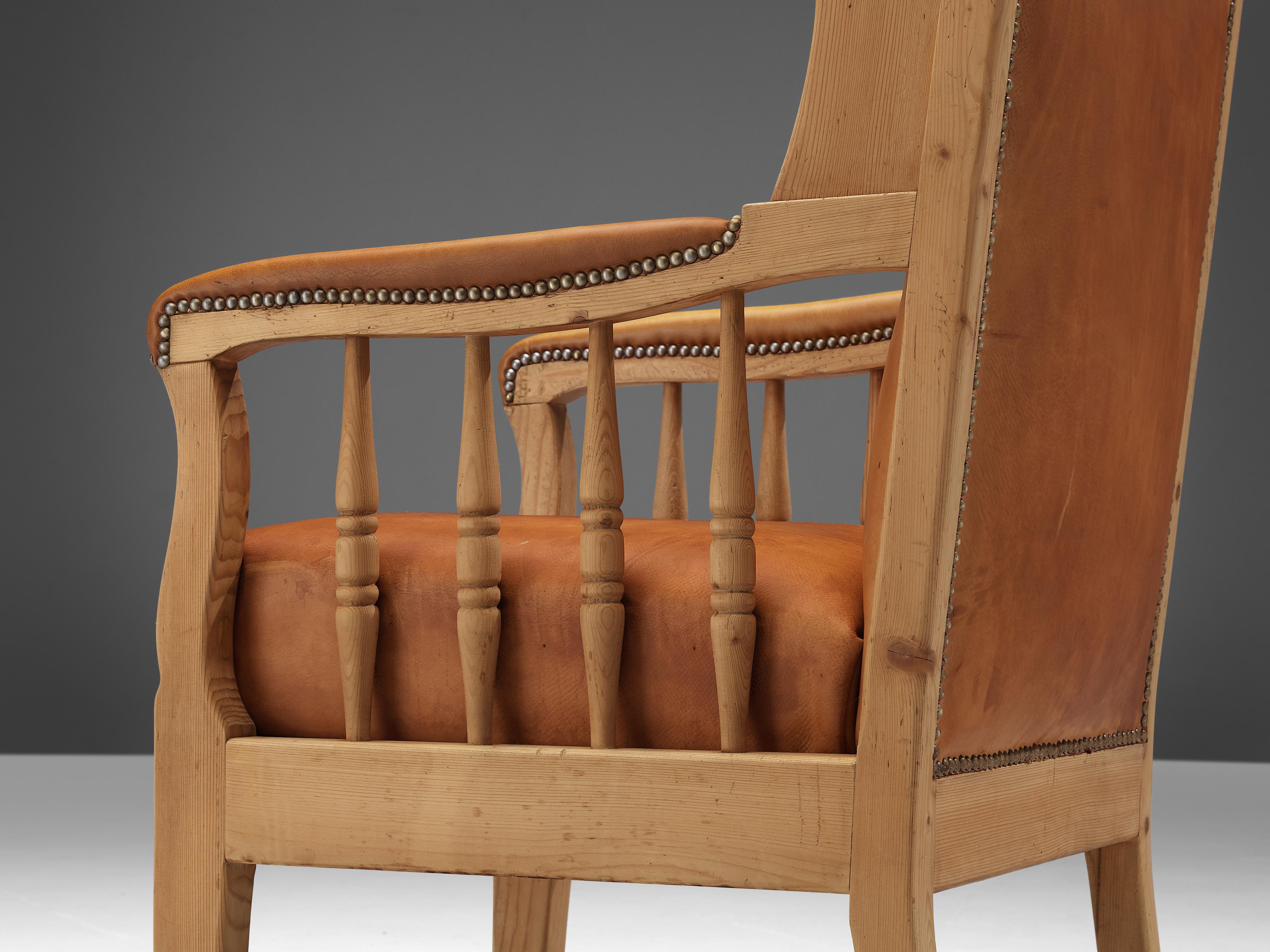 Danish Wingback Lounge Chair in Original Cognac Leather