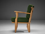 Guillerme & Chambron Easy Chair in Oak and Green Wool