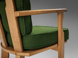 Guillerme & Chambron Easy Chair in Oak and Green Wool