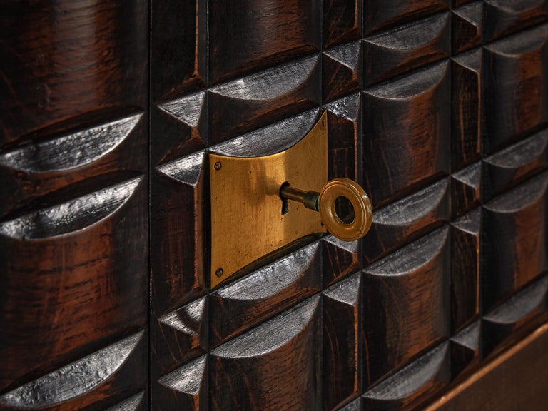 Charles Dudouyt Art Deco Sideboard in Darkened Oak With Copper Details