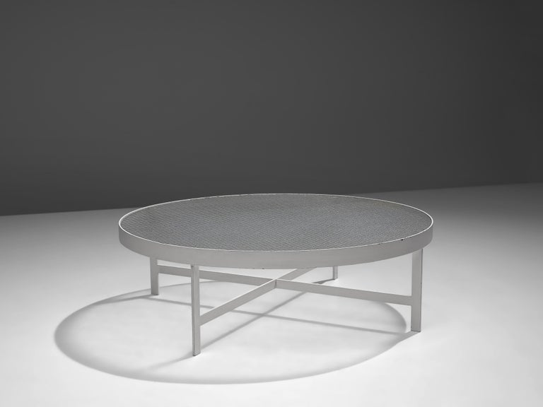 Janni Van Pelt Round Coffee Table in White Metal and Glass