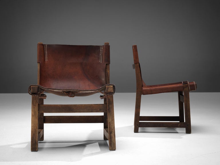 Paco Muñoz Pair of 'Riaza' Hunting Children's Chairs in Patinated Leather