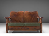 Early Danish Settee in Leather and Green Upholstery