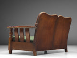 Early Danish Settee in Leather and Green Upholstery