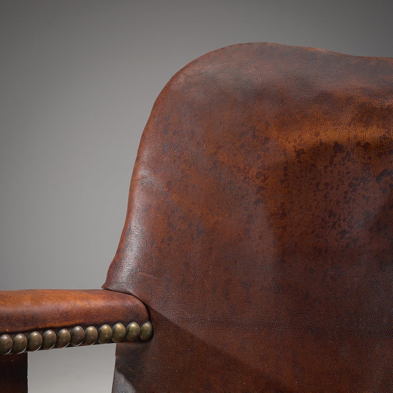 Danish Art Deco Lounge Chair in Patinated Leather and Stained Ash