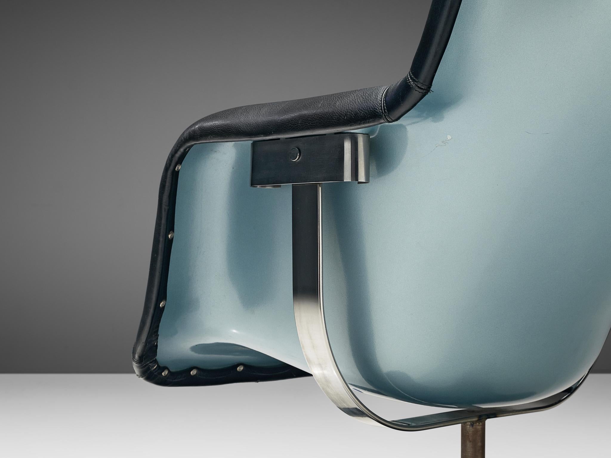 Yrjö Kukkapuro Karuselli Lounge Chair in Leather & Light Blue Metallic