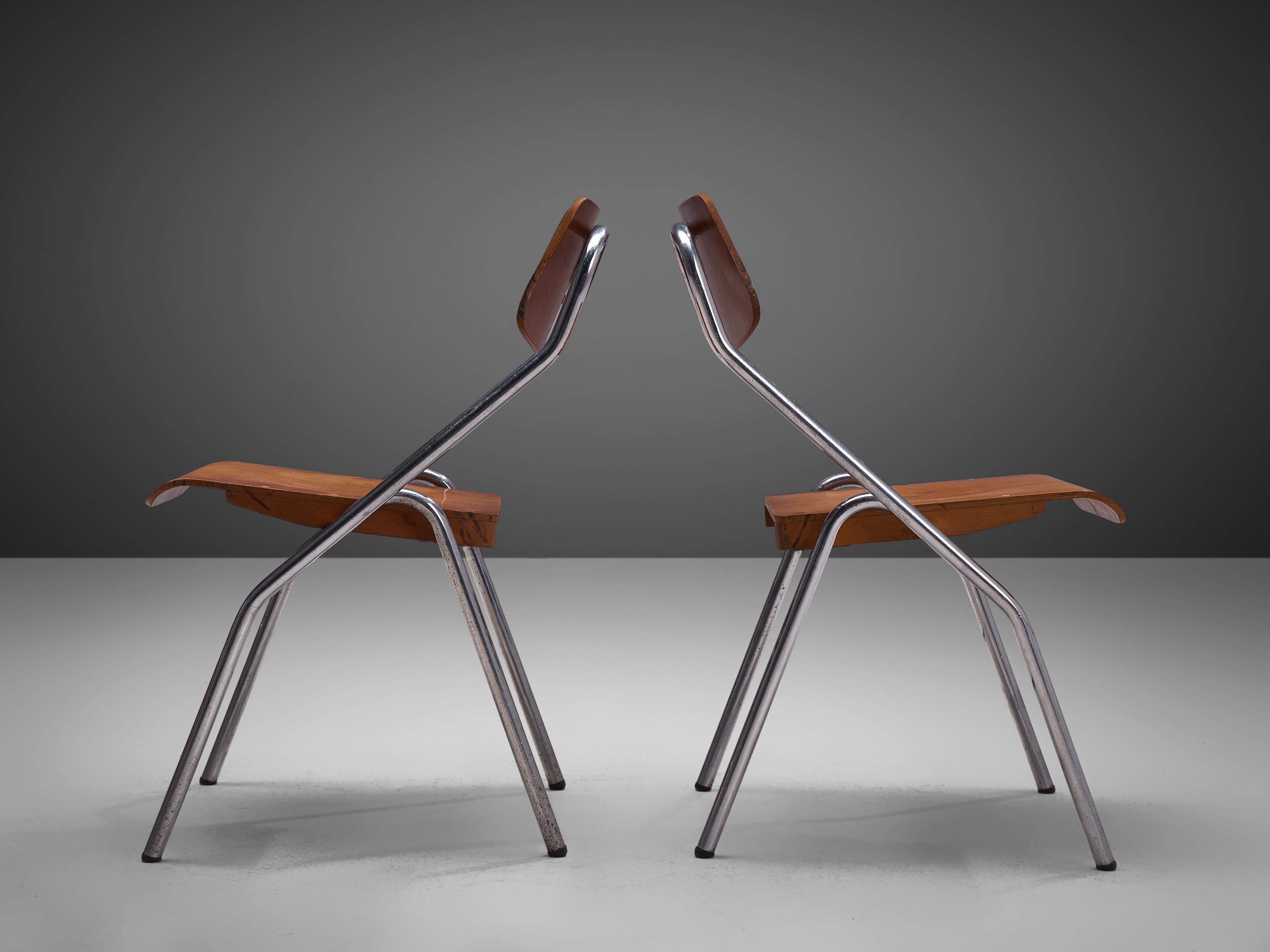 Large Set of Dutch Chairs with Chrome Tubular Frame