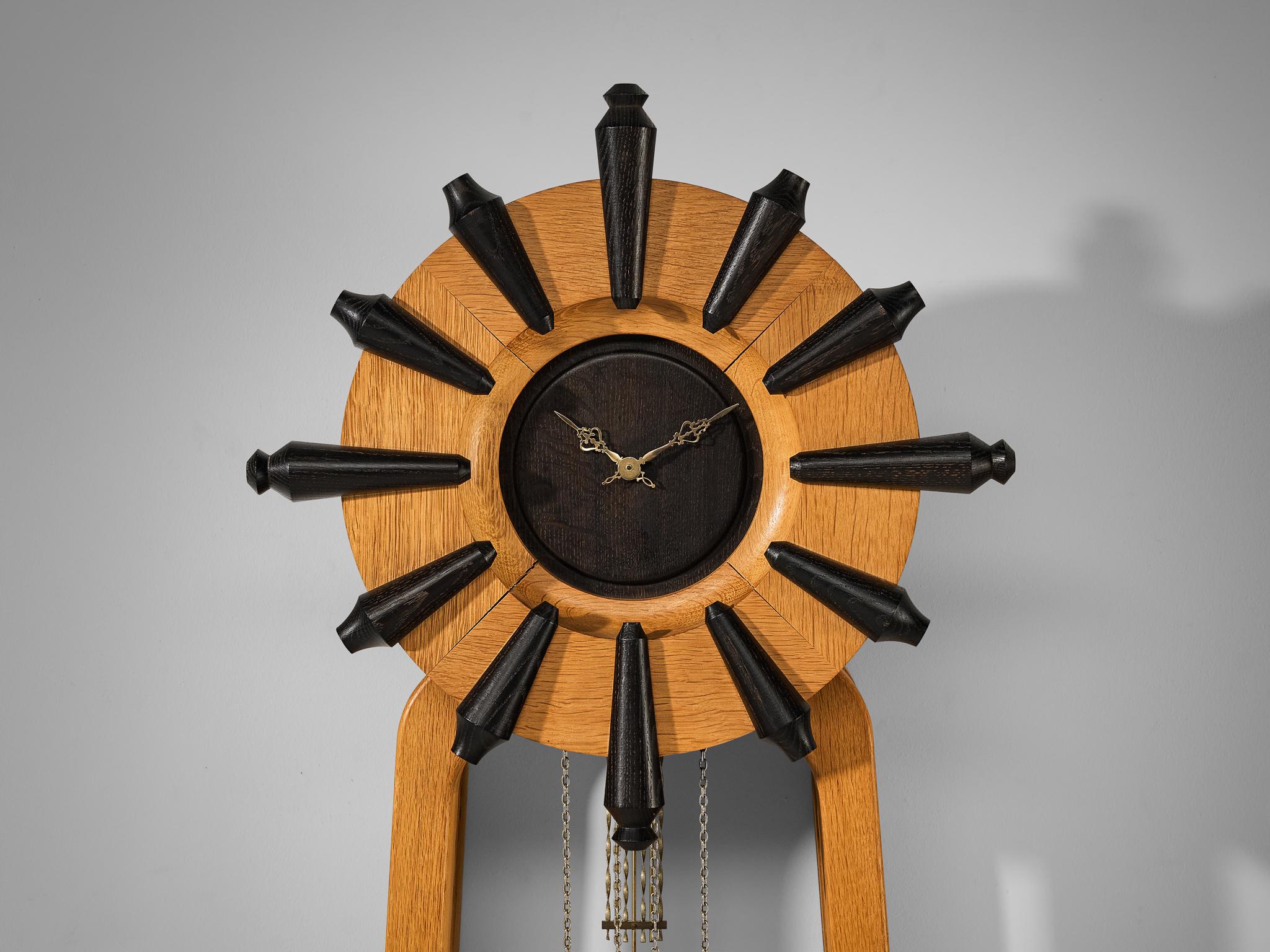 Guillerme & Chambron Longcase Clock in Oak with Brass Accents