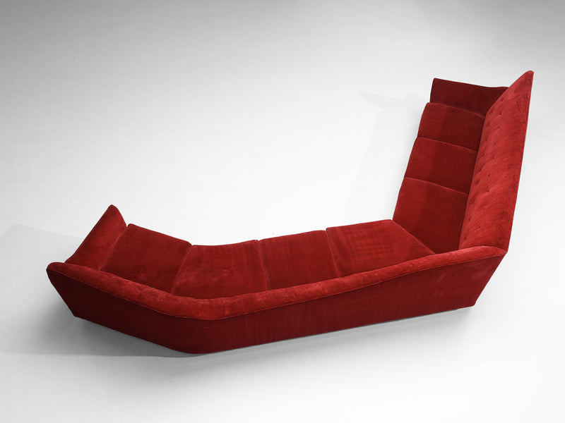 Italian Corner Sofa in Bright Red Velvet