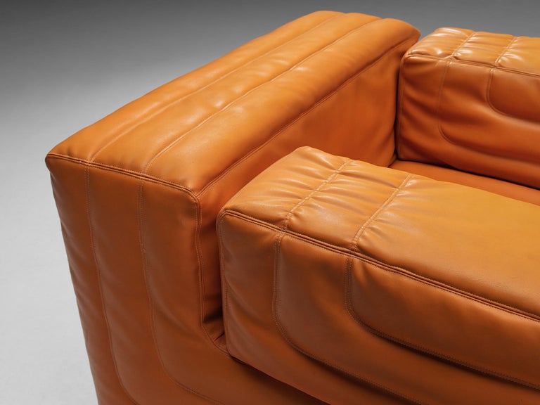 Italian Cubic Lounge Chair in Orange Leatherette