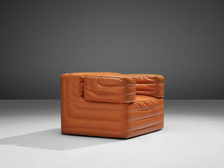 Italian Cubic Lounge Chair in Orange Leatherette