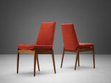 Robert Heritage Pair of Chairs in Mahogany and Red Corduroy
