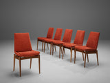Robert Heritage for Archie Shine Set of Six Dining Chairs in Red Corduroy