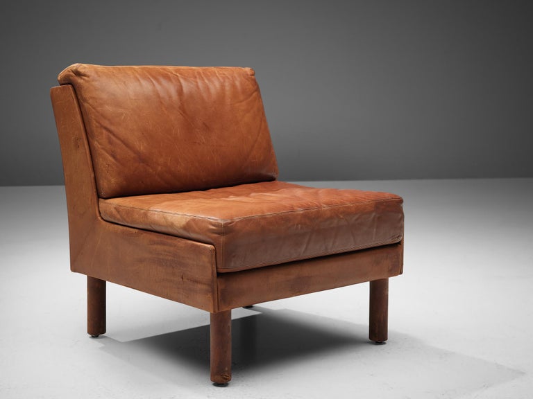 Guillerme & Chambron Lounge Chair with Storage in Oak and Leather