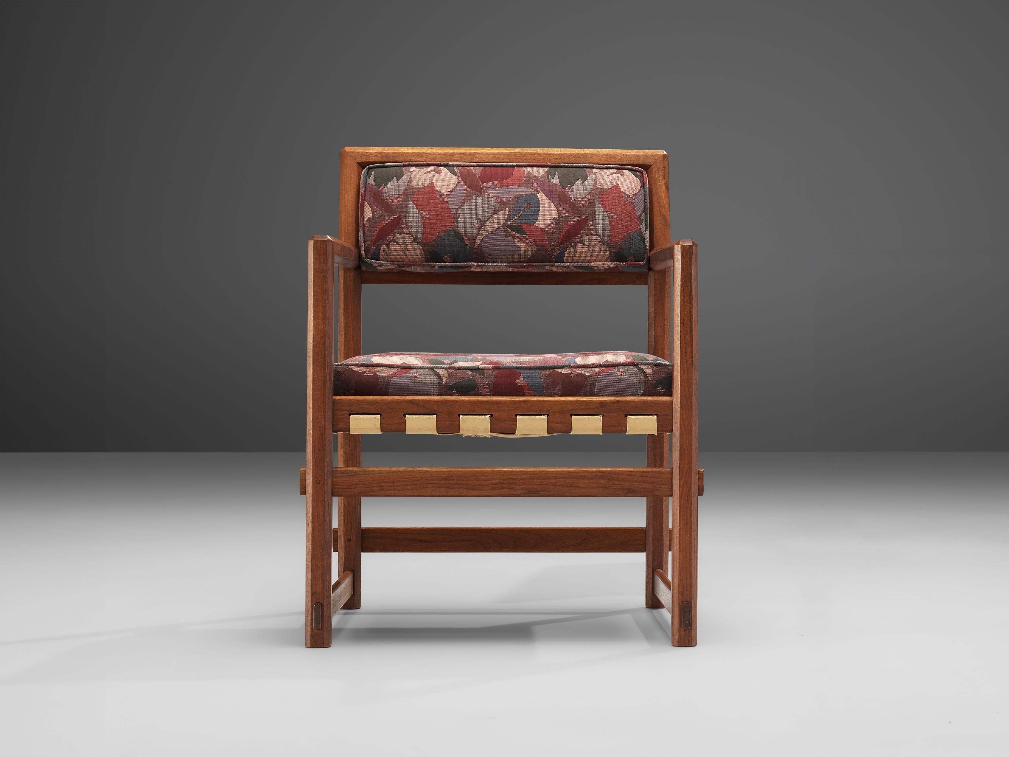 Edward Wormley for Dunbar Armchair in Patterned Upholstery and Teak