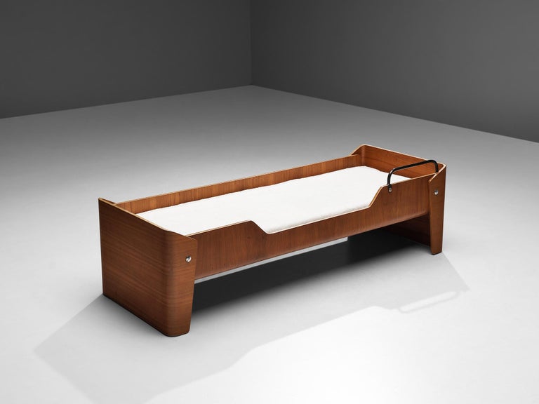 Jules Wabbes Rare Single Bed in Elm with Metal Details