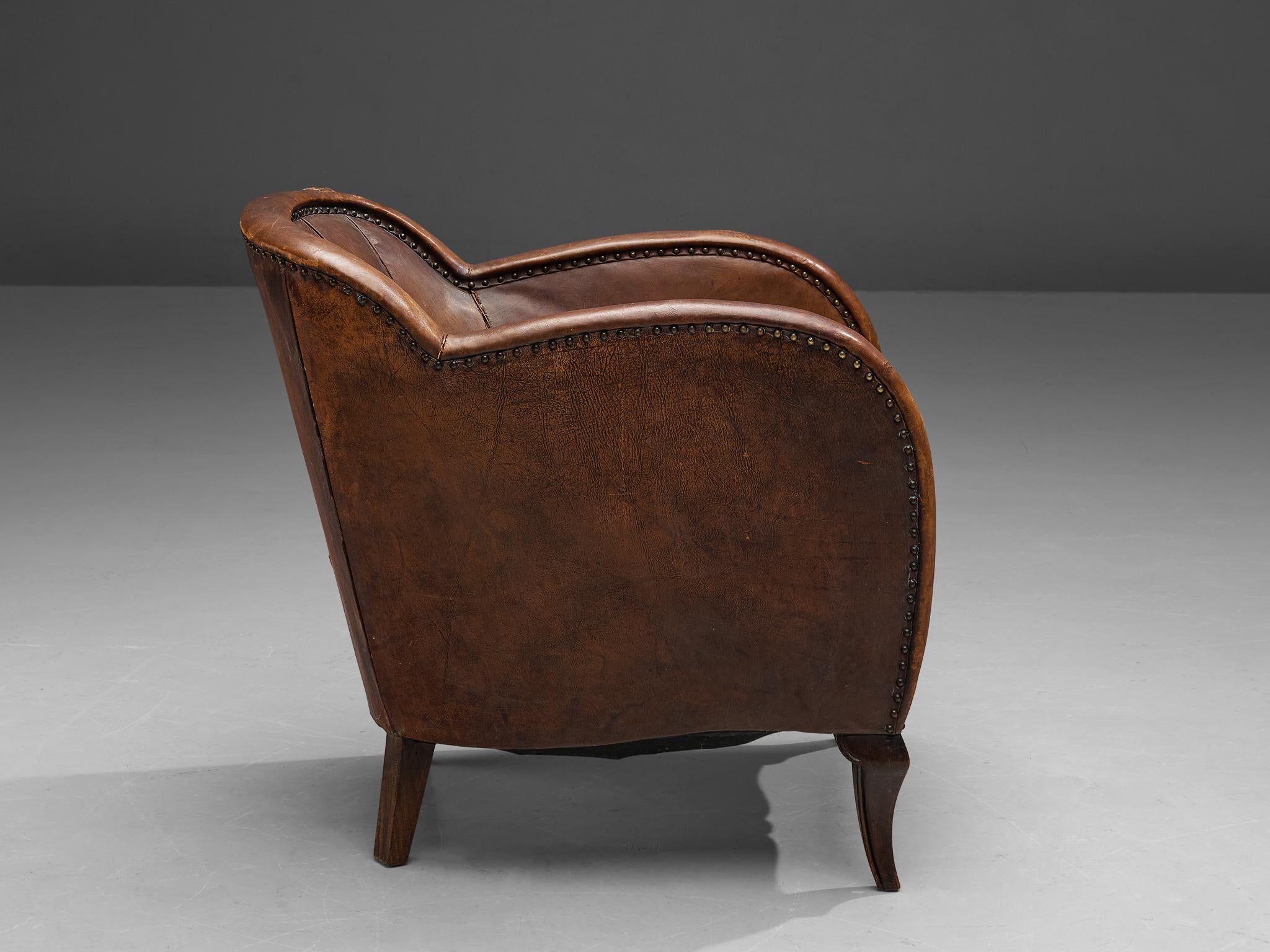Scandinavian Club Chair in Patinated Cognac Leather