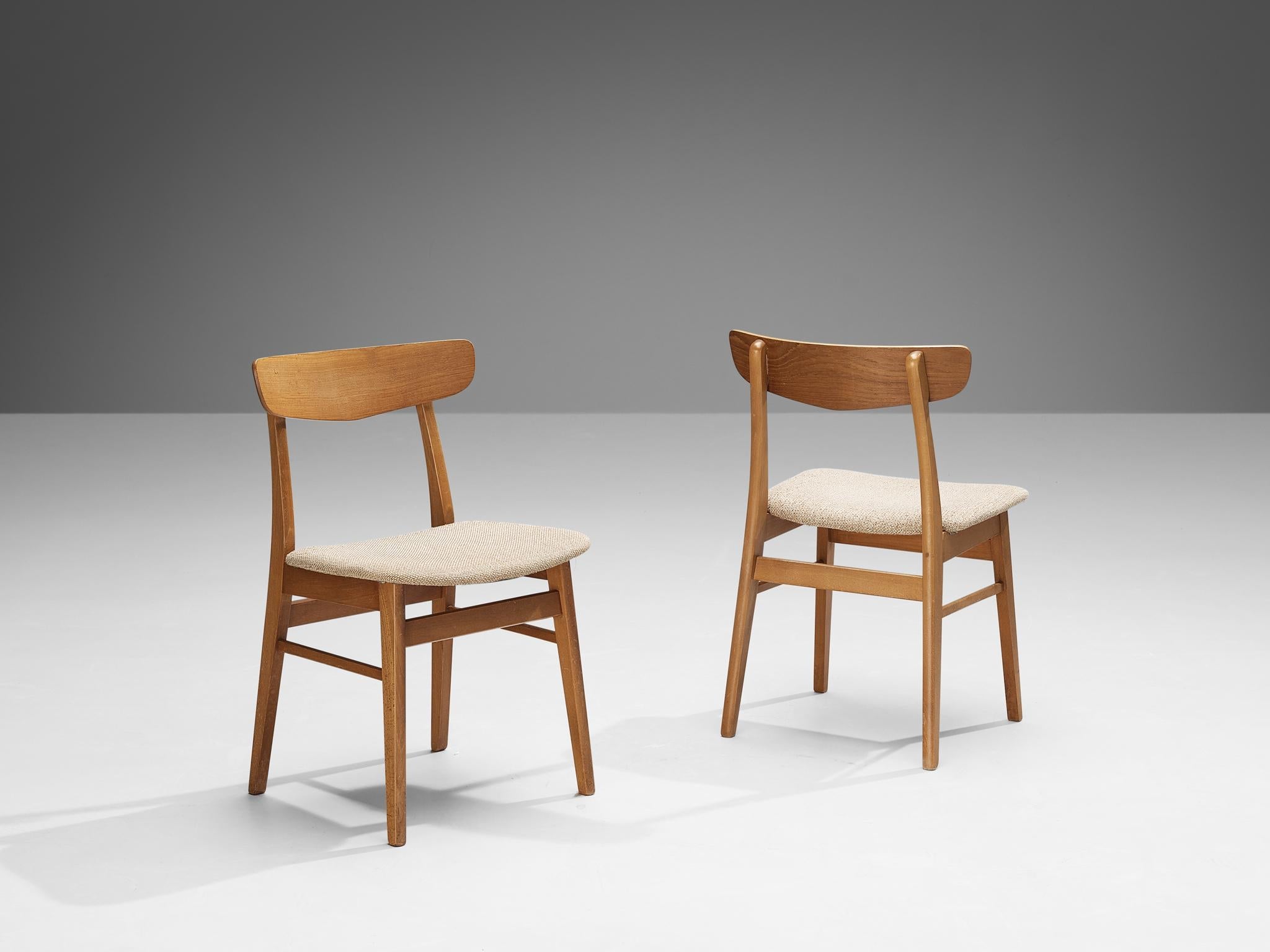 Danish Dining Chairs in Teak and Beige Upholstery