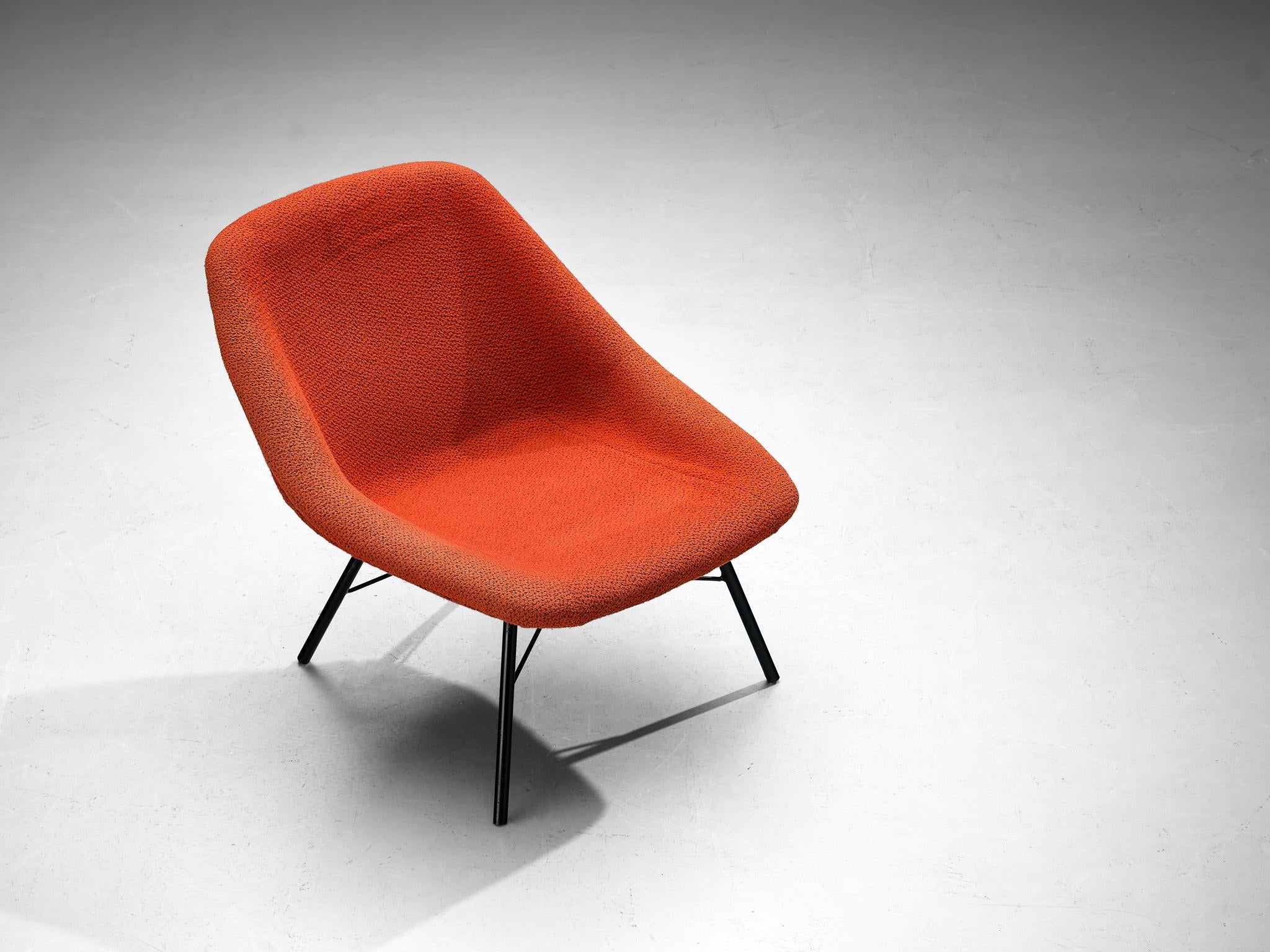 TON Mid-Century Modern Lounge Chair with Sculptural Frame in Red Uphol