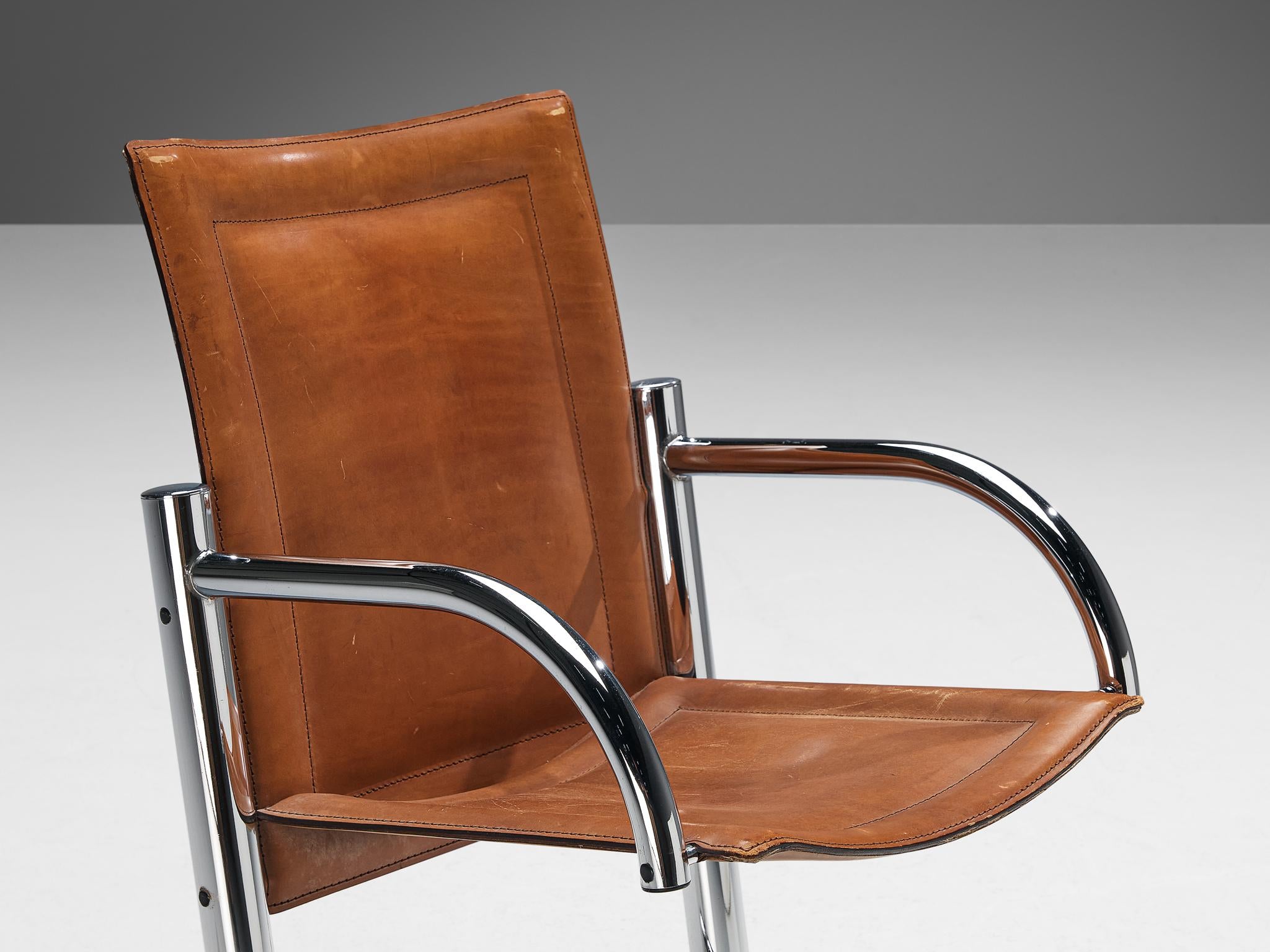Italian Tubular Chair in Cognac Saddle Leather