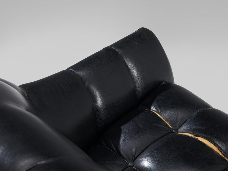 Italian Pair of Lounge Chairs in Black Leather