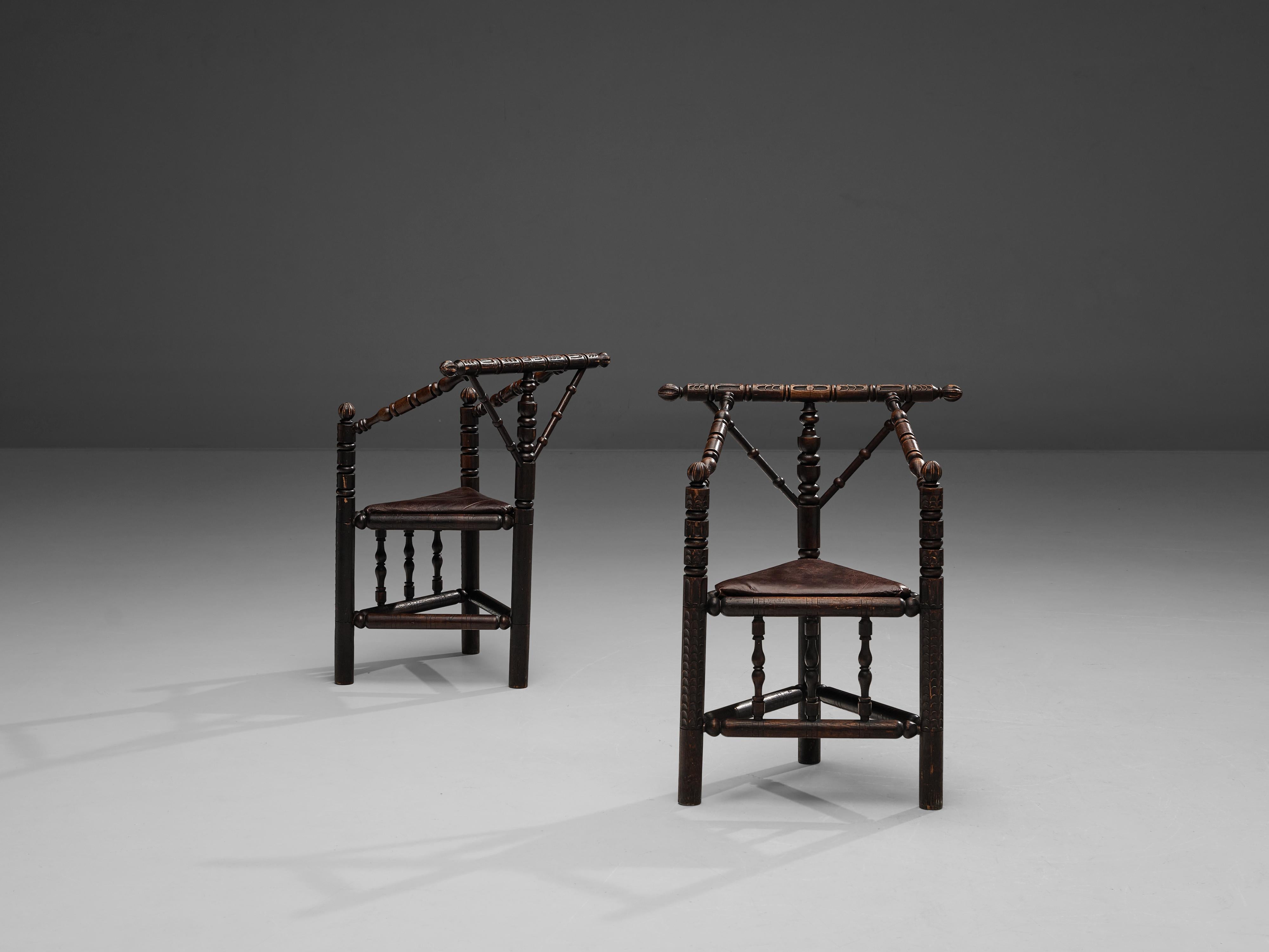 Pair of Carved Swedish Monk Chairs in Solid Oak