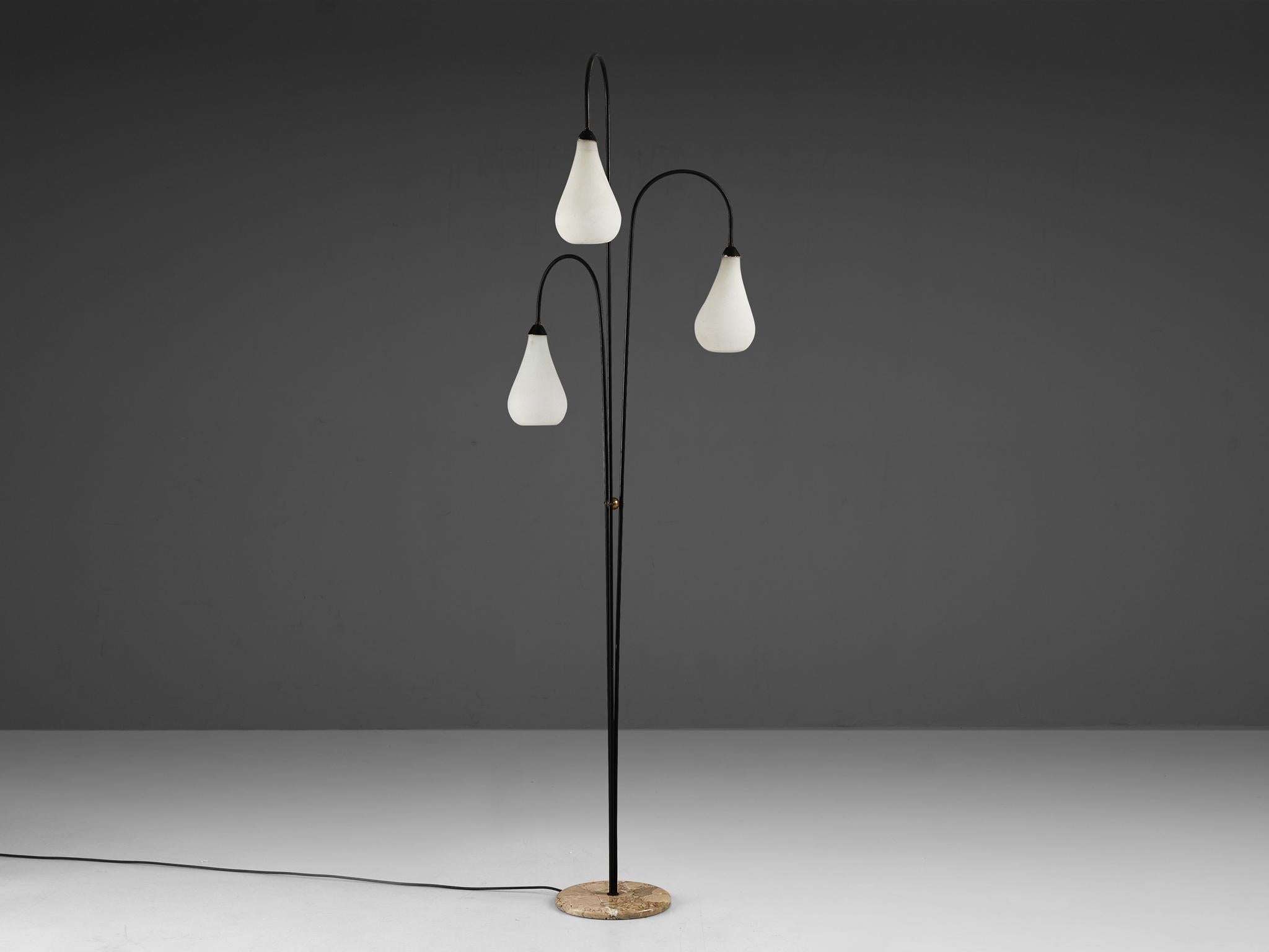 Mid-Century Modern Italian Floor Lamp with White Shades