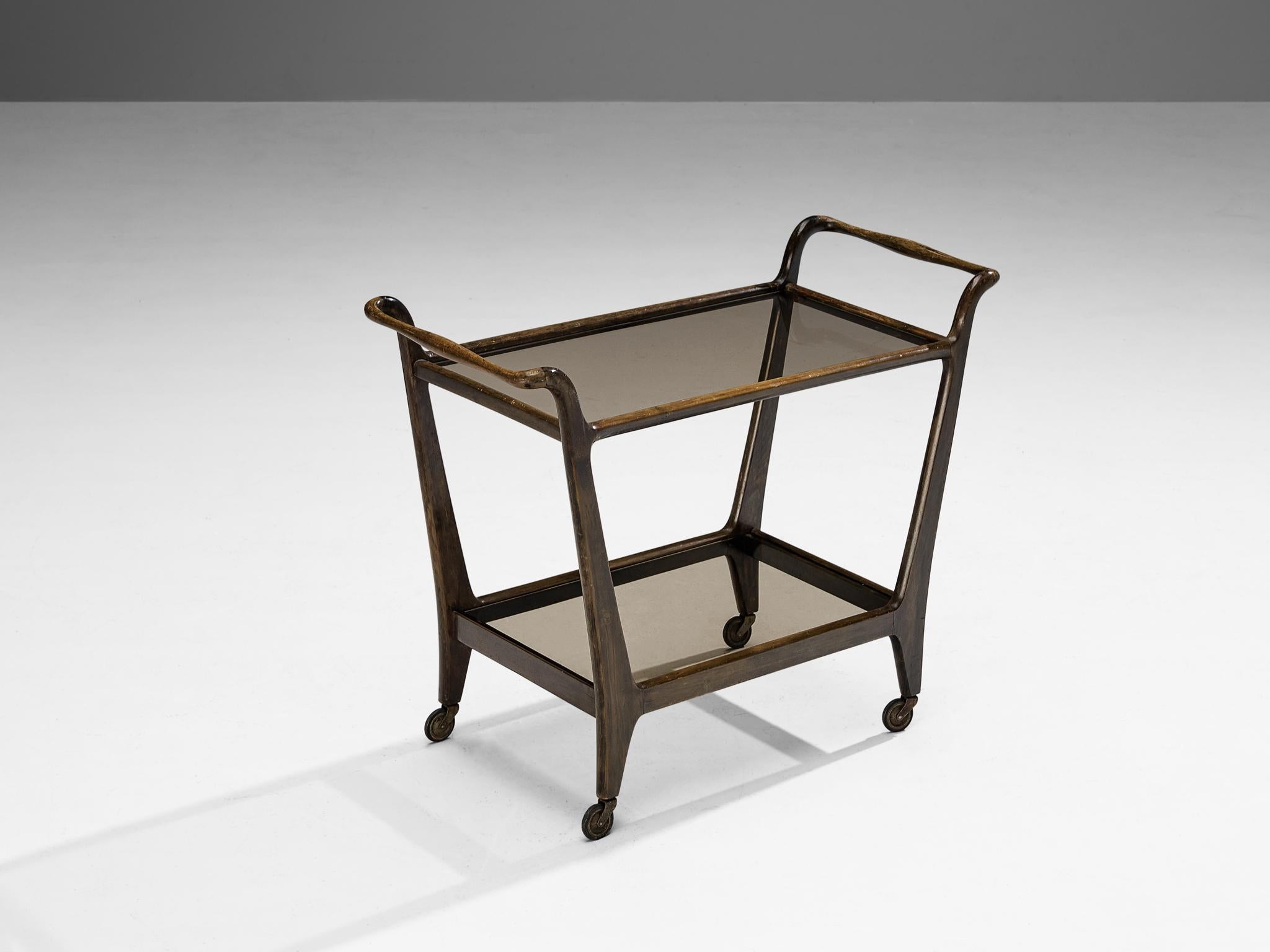 Bar Cart or Tea Trolley in Wood and Glass