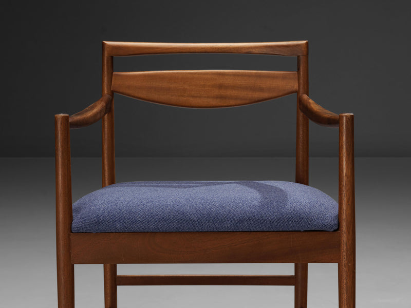 Danish Pair of Armchairs in Teak and Blue Upholstery