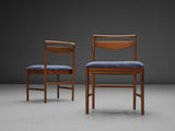 Danish Pair of Armchairs in Teak and Blue Upholstery