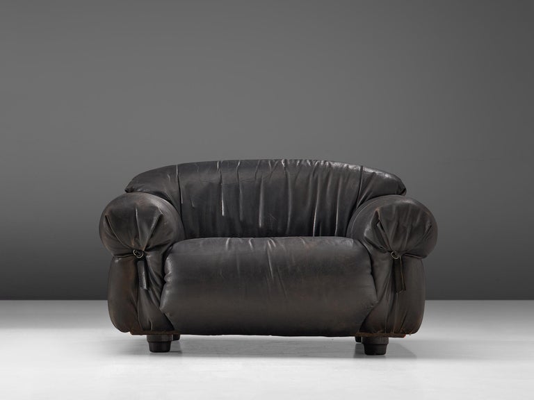 Grand Lounge Chair in Black Patinated Leather