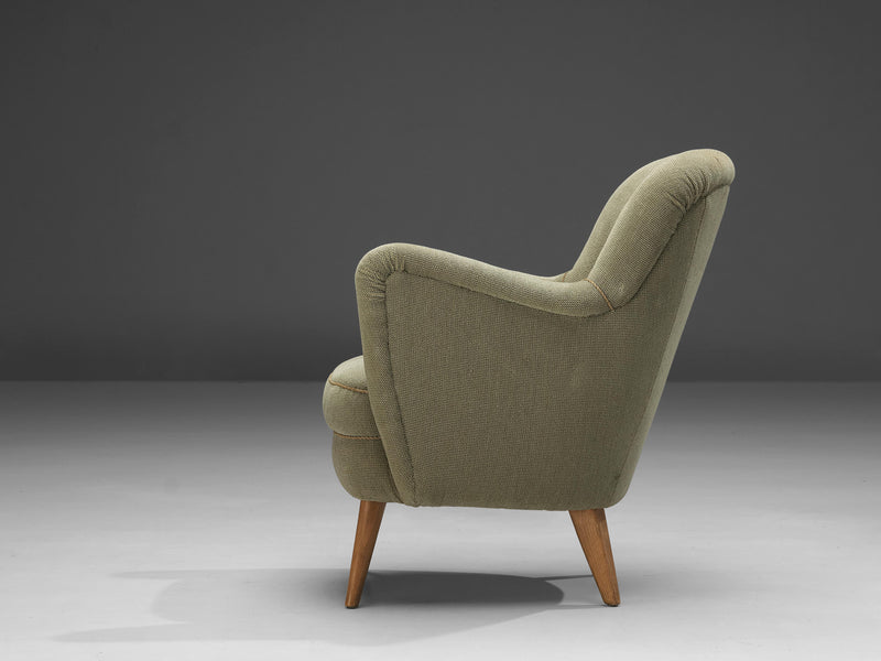 Danish Easy Chair in Light Green Upholstery