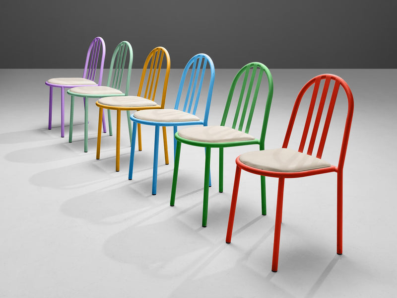 Robert Mallet-Stevens Set of Six Dining Chairs in Colourful Metal
