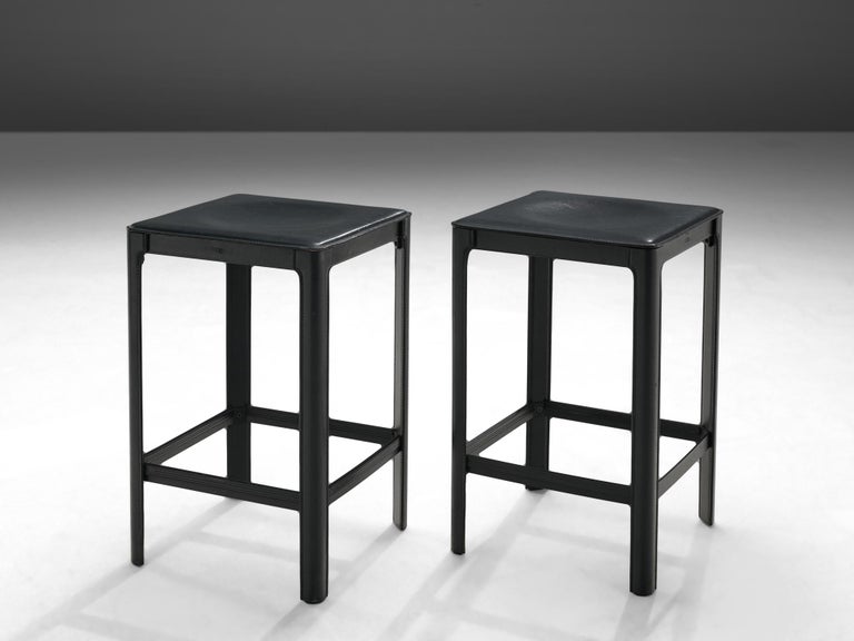 Matteo Grassi Pair of Bar Stools in Black Leather