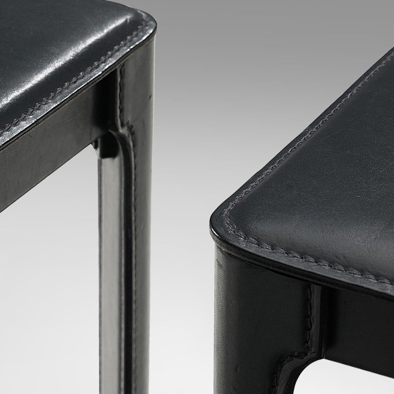Matteo Grassi Pair of Bar Stools in Black Leather