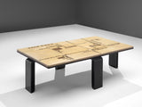Coffee Table in Travertine and Ebonized Wood