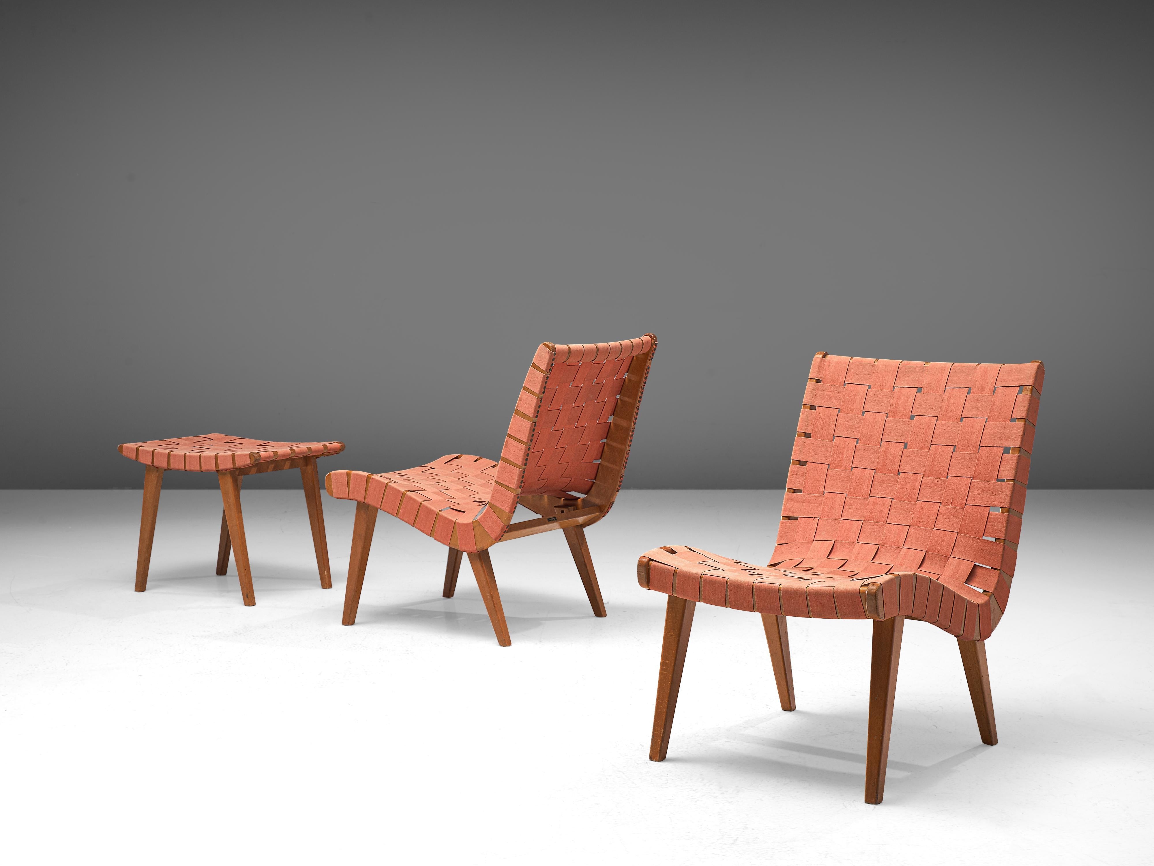 Jens Risom Pair of 'Vostra' Lounge Chairs with Ottoman