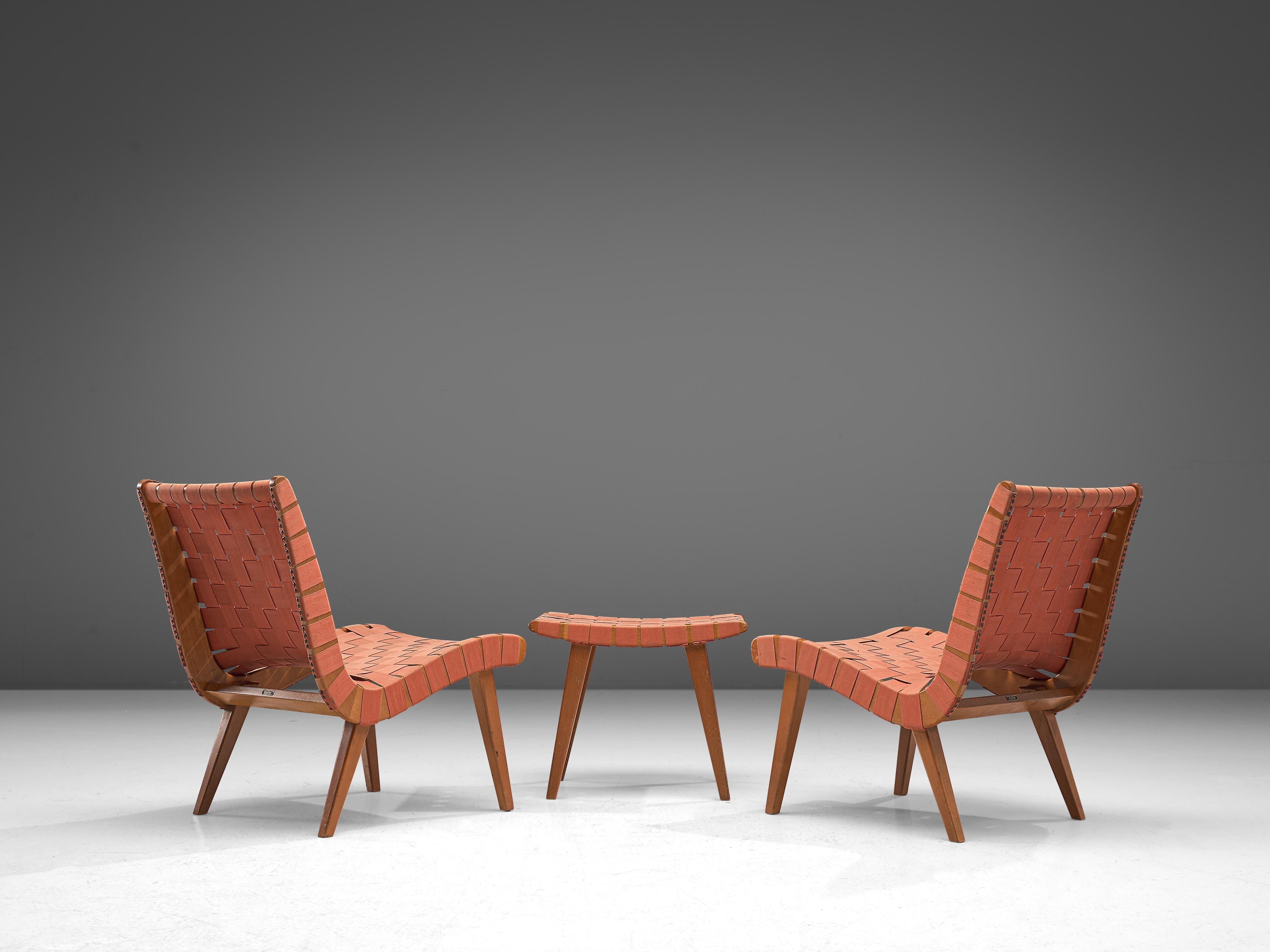 Jens Risom Pair of 'Vostra' Lounge Chairs with Ottoman