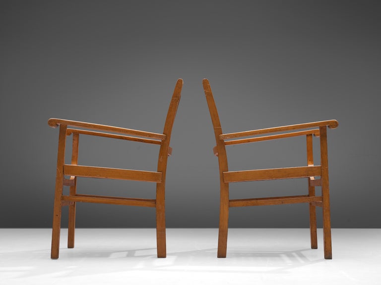 Pair of Armchairs with Geometric Seat and Back in Wood
