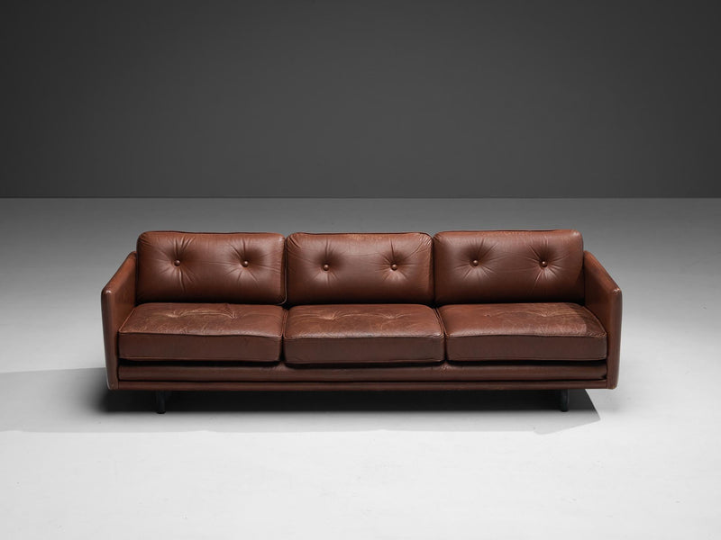 Danish Three Seater Sofa in Chestnut Brown Leather Upholstery