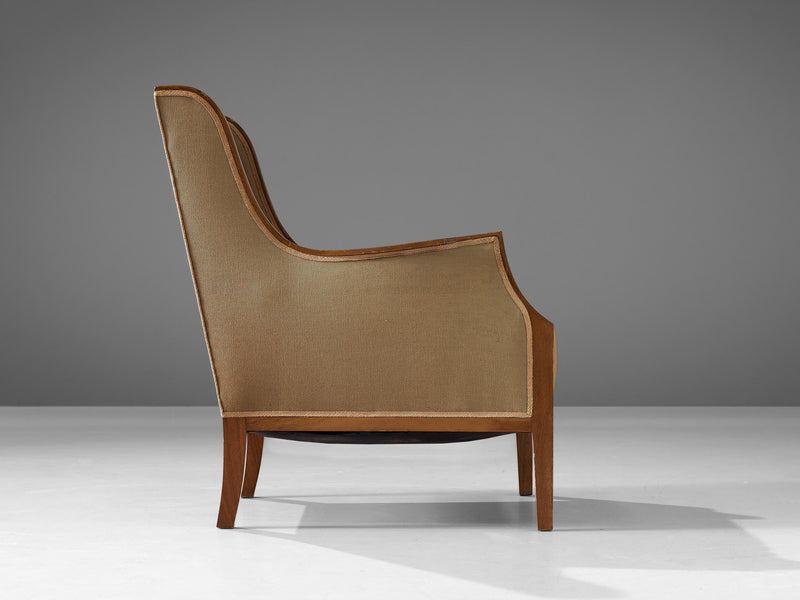 Elegant Danish Lounge Chair in Brown Upholstery and Mahogany