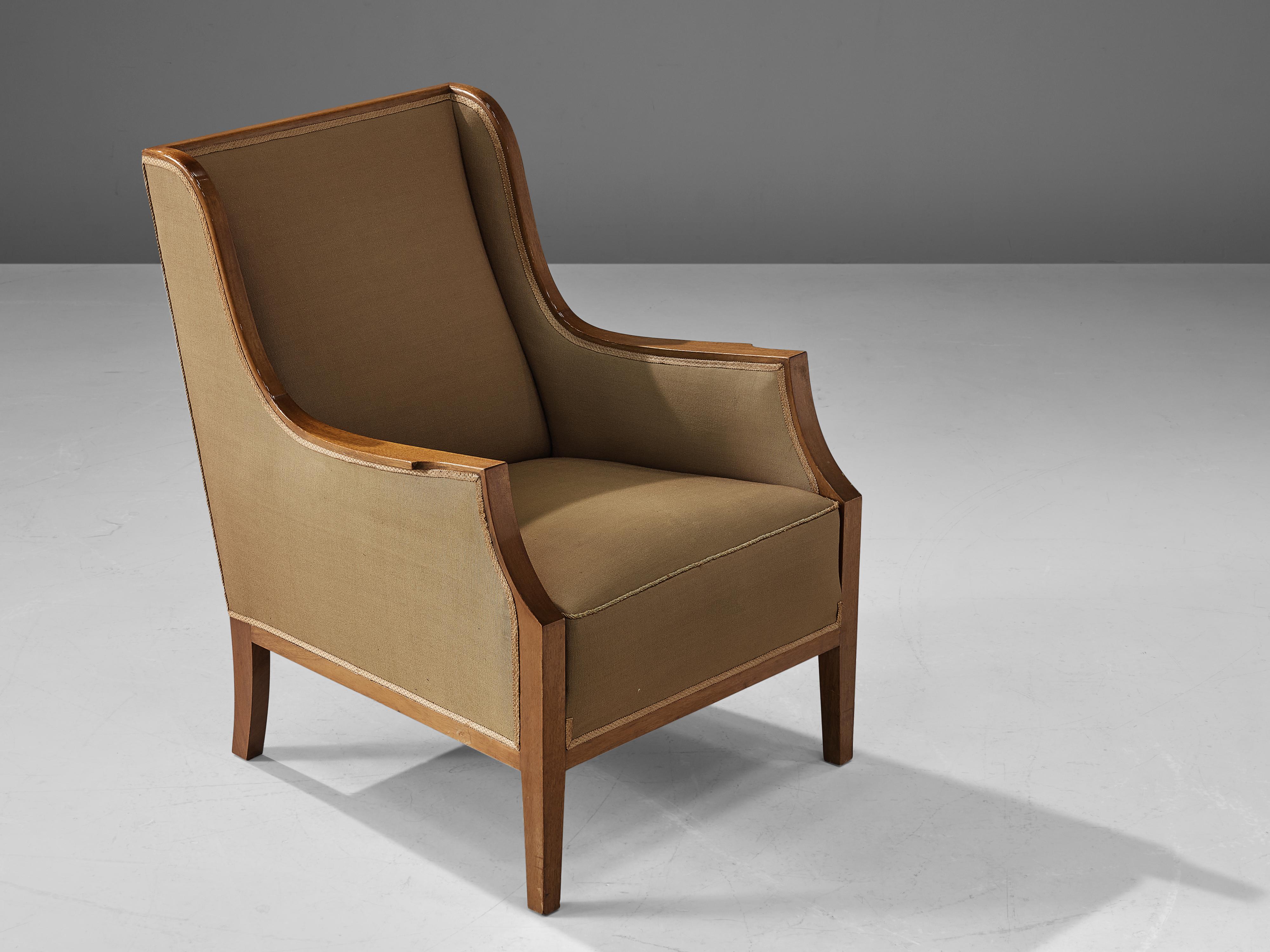 Elegant Danish Lounge Chair in Brown Upholstery and Mahogany