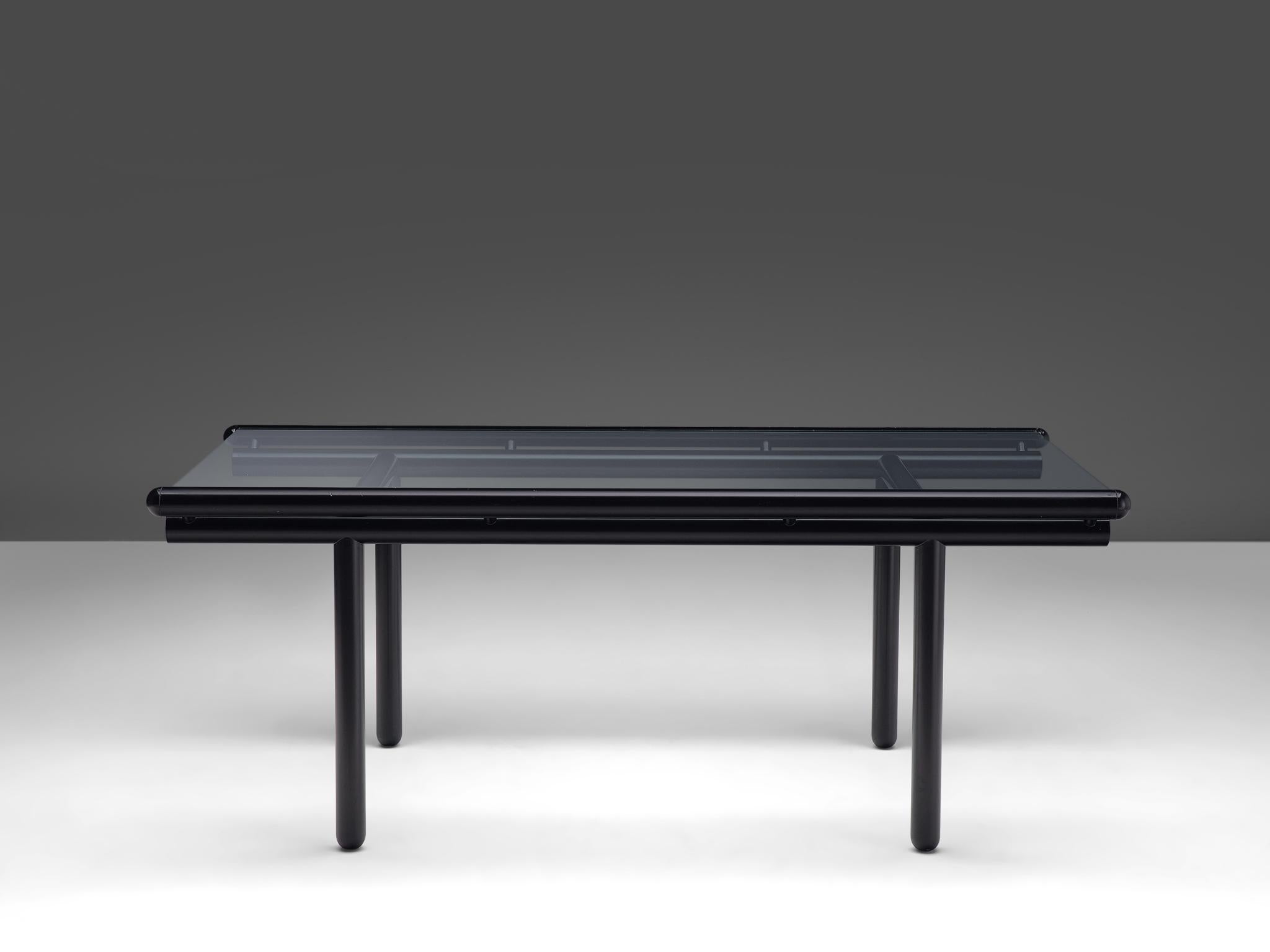 Cassina Dining Table 'Capri' in Black Metal and Glass