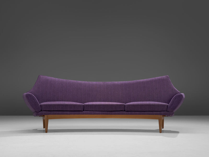 Johannes Andersen Curved Sofa in Royal Purple Upholstery and Oak
