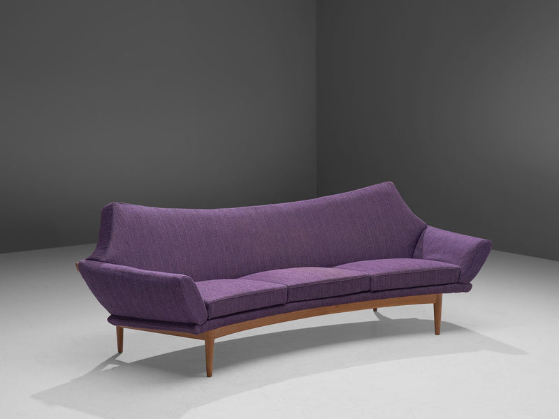 Johannes Andersen Curved Sofa in Royal Purple Upholstery and Oak