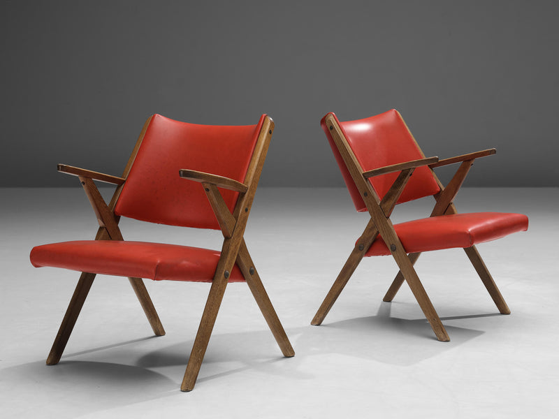 Italian Easy Chairs in Bright Red