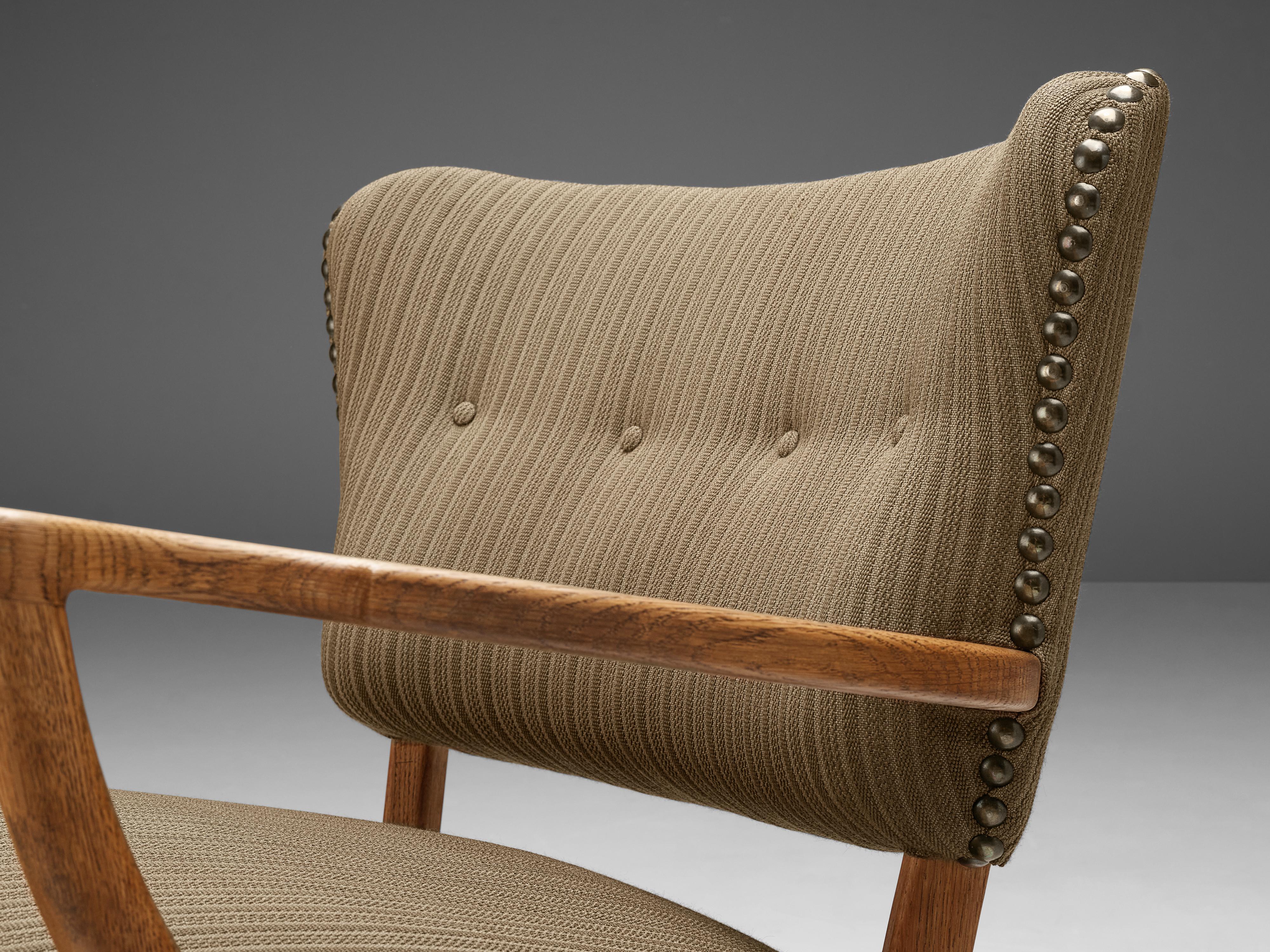 Scandinavian Lounge Chair in Oak and Brown Upholstery