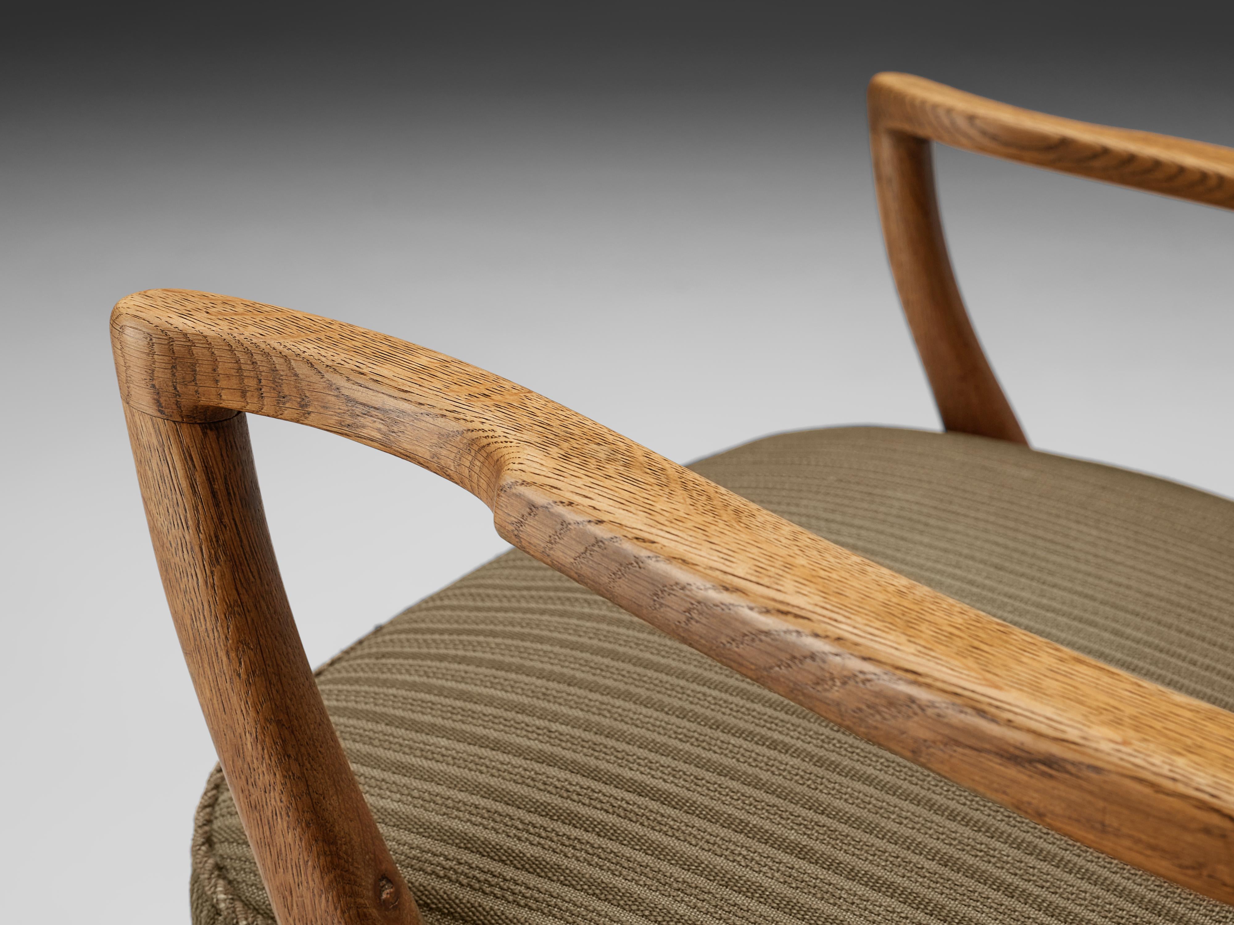 Scandinavian Lounge Chair in Oak and Brown Upholstery