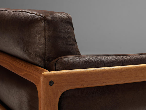 Elegant Danish Sofa in Brown Leather and Teak