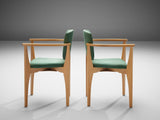 Set of Twelve Dining Chairs in Green Upholstery